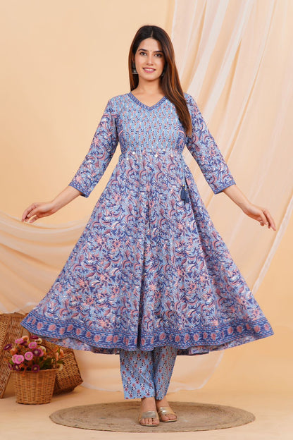 Blue Orchid Anarkali Embroidery Kurta Set