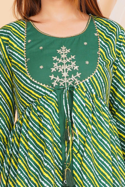 Green Shrug Lehariya Kurta Set