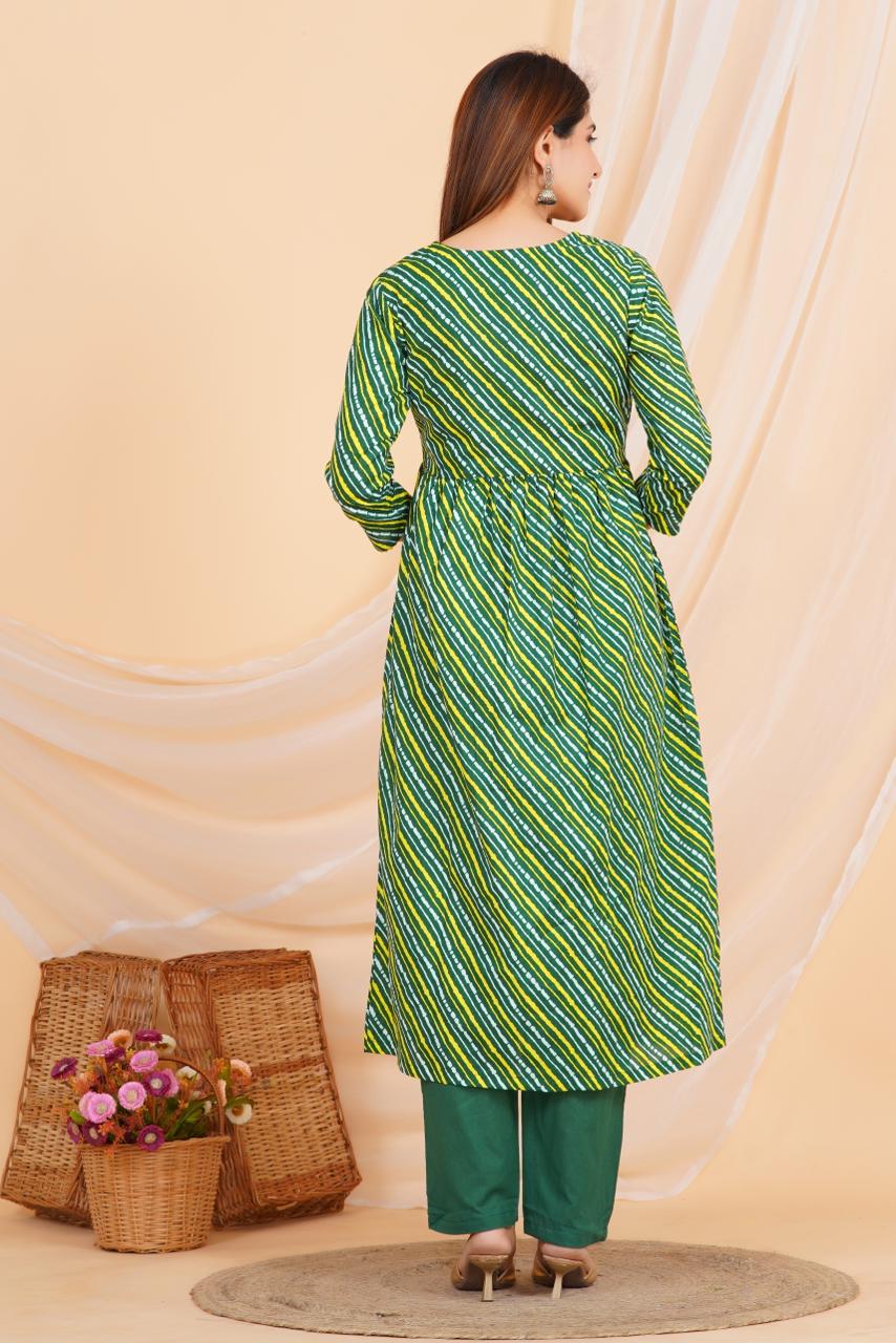 Green Shrug Lehariya Kurta Set