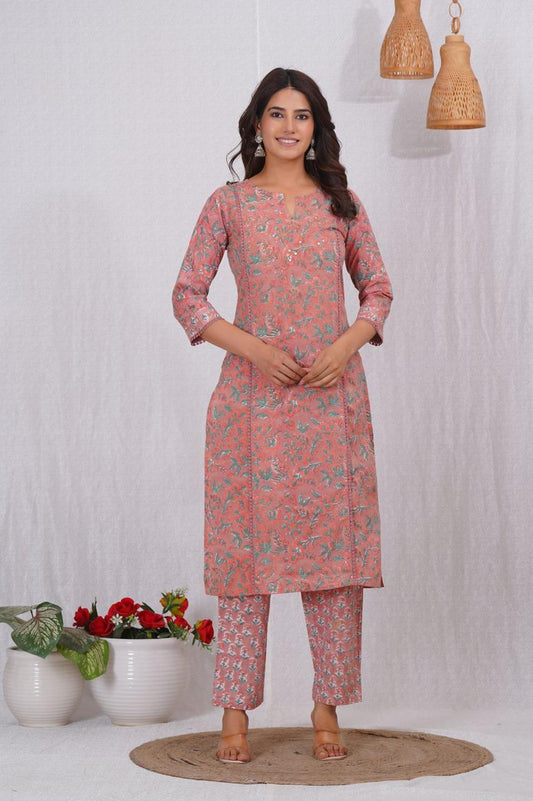 hand block printed kurta set with dupatta