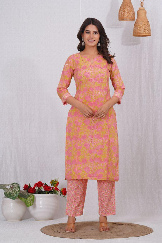 hand block printed kurta set with dupatta