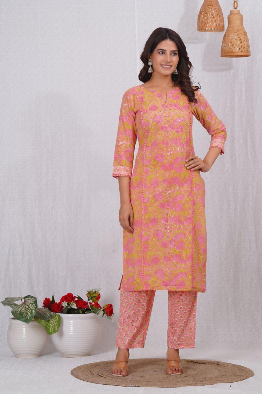 hand block printed kurta set with dupatta