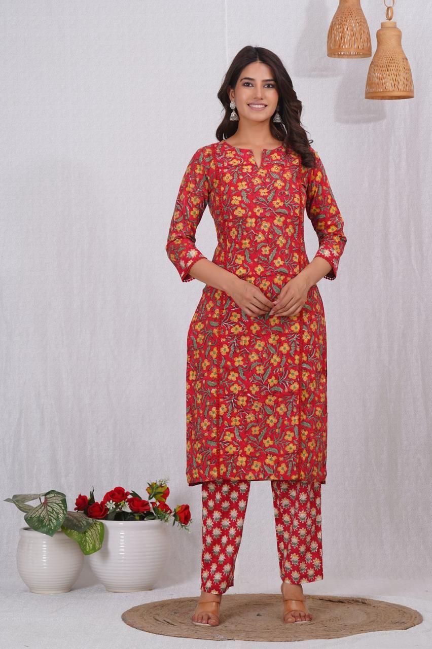 hand block printed kurta set with dupatta