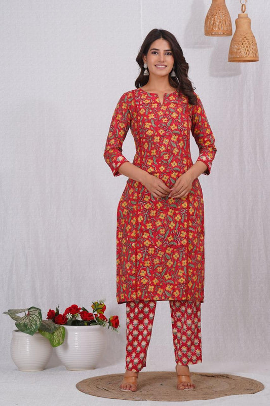 hand block printed kurta set with dupatta