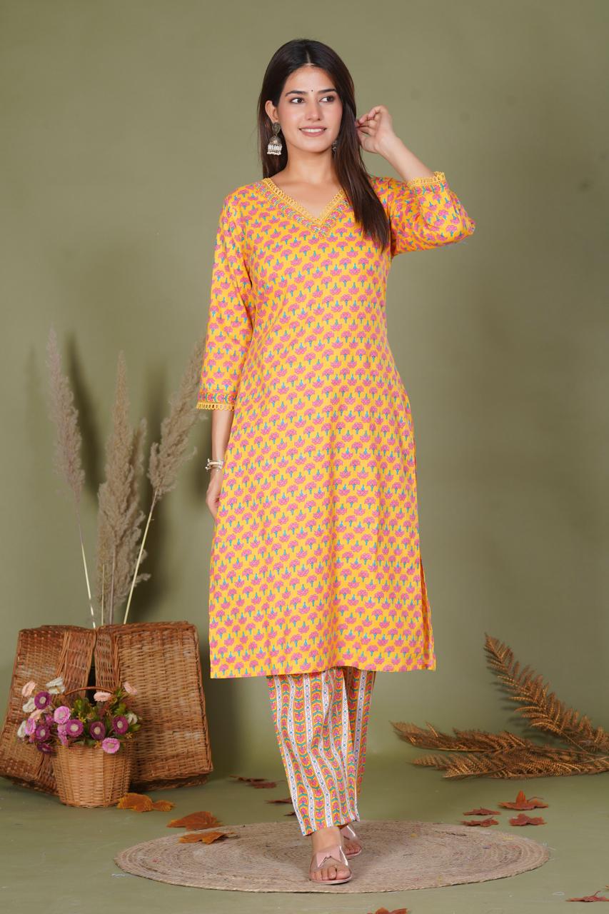 hand block printed kurta set with dupatta