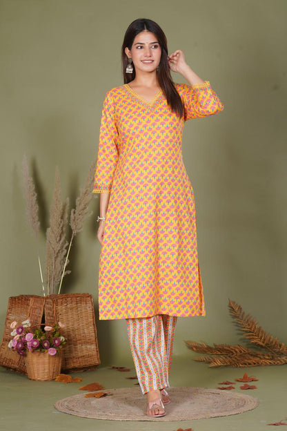 hand block printed kurta set with dupatta