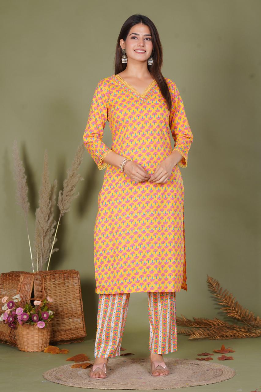 hand block printed kurta set with dupatta
