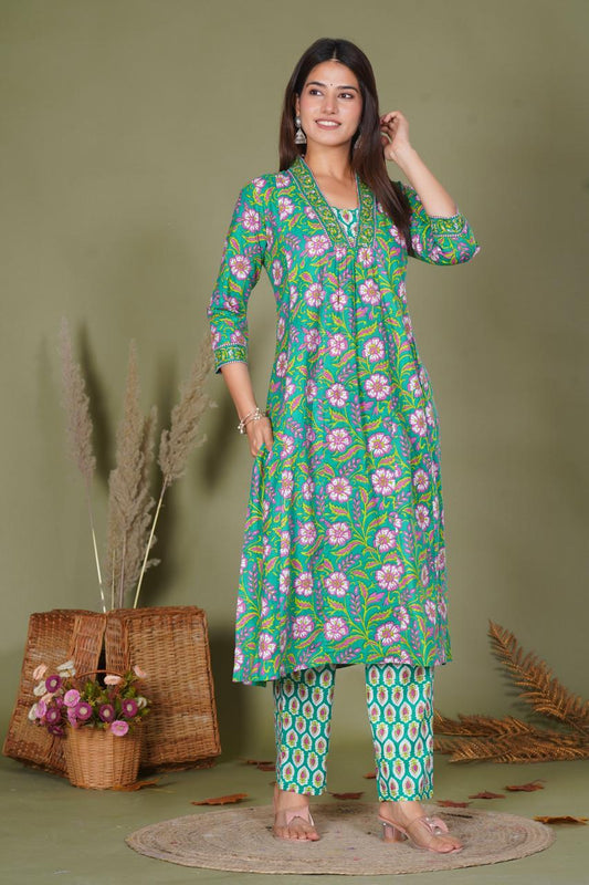 hand block printed kurta set with dupatta