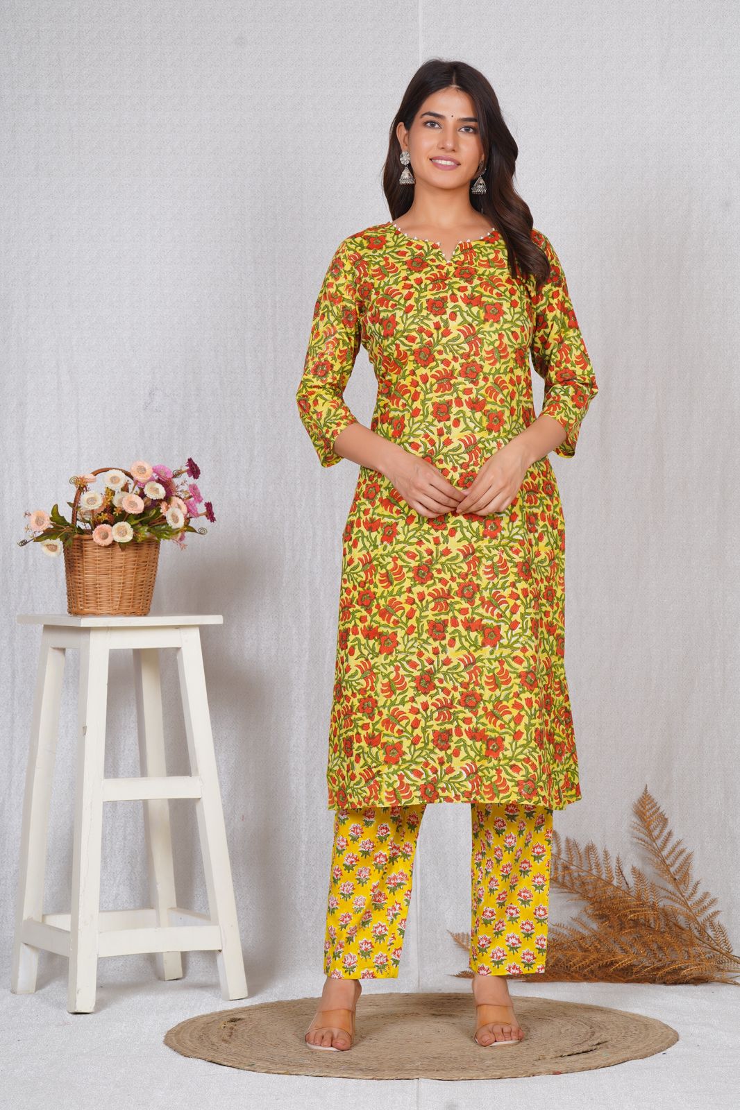 hand block printed kurta set with dupatta