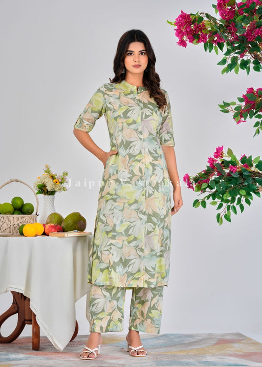 Pastel Ferns Kurti Pant Coord