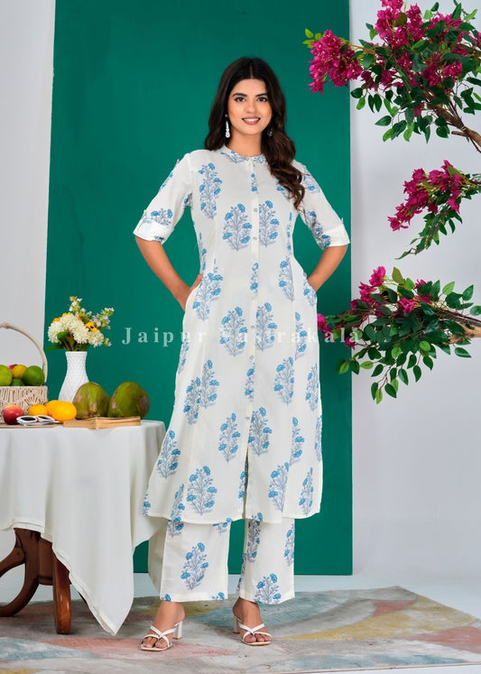 Blue Boota Kurti Pant Coord