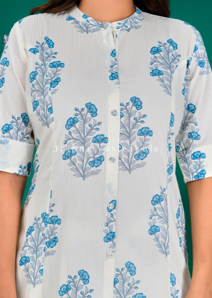 Blue Boota Kurti Pant Coord