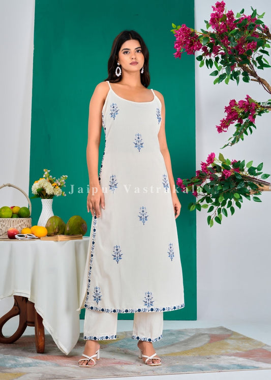 Blue Bud Spaghetti A-line Kurti Pant Coord