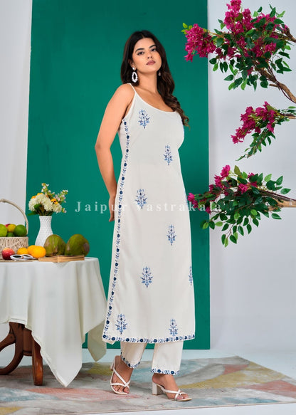 Blue Bud Spaghetti A-line Kurti Pant Coord
