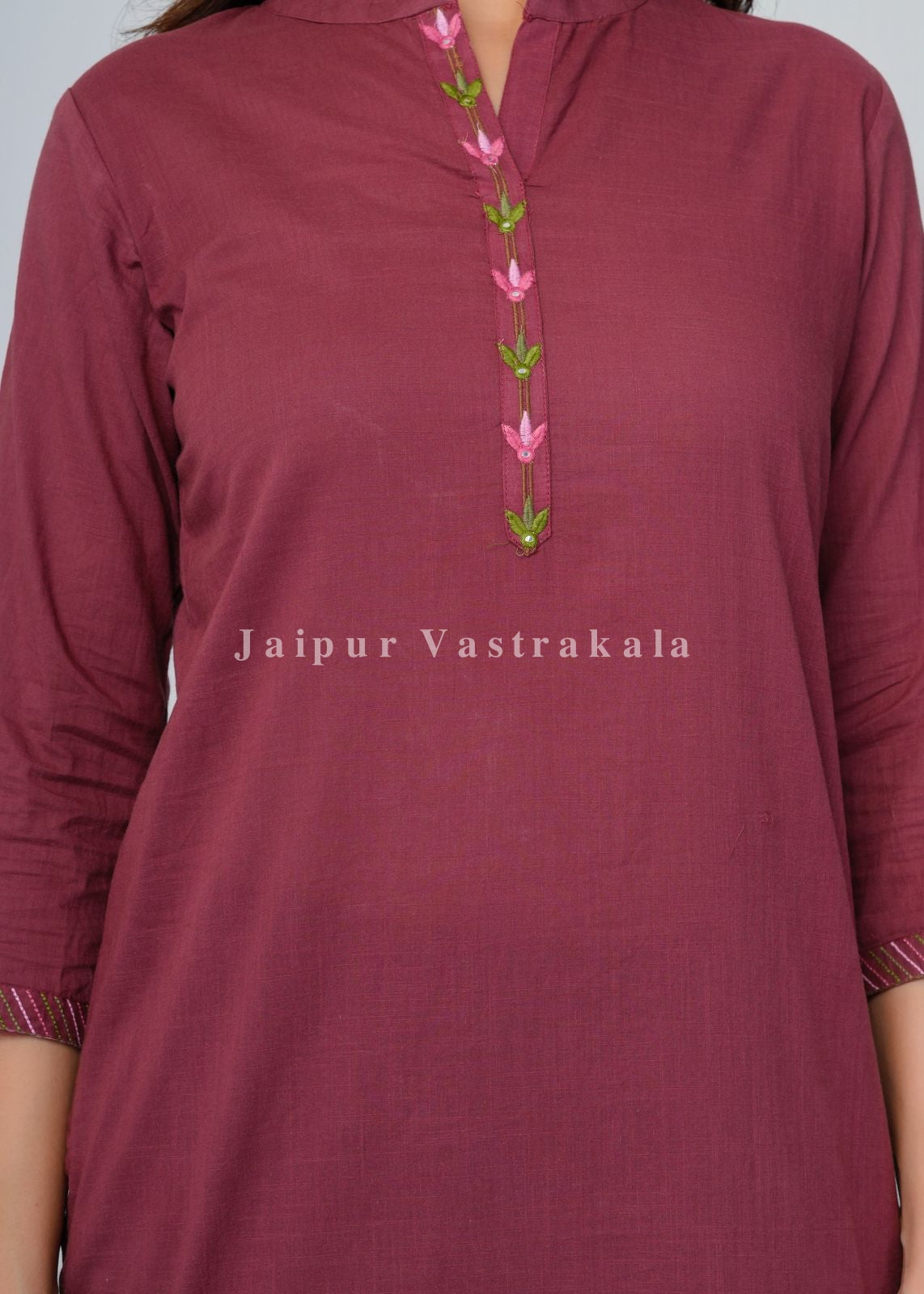 Burgundy Jungle Embroidery Kurti Pant Coord
