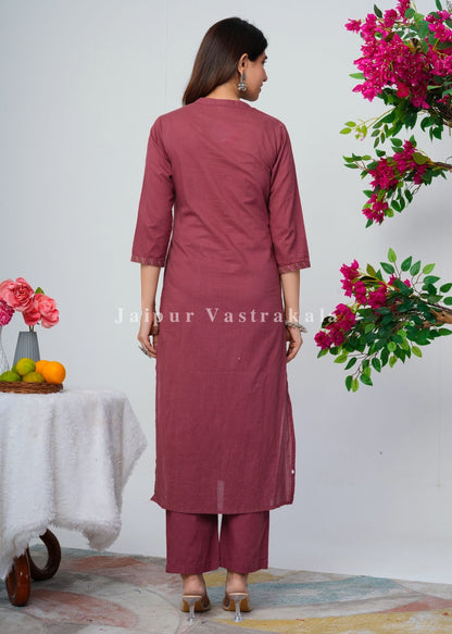 Burgundy Jungle Embroidery Kurti Pant Coord