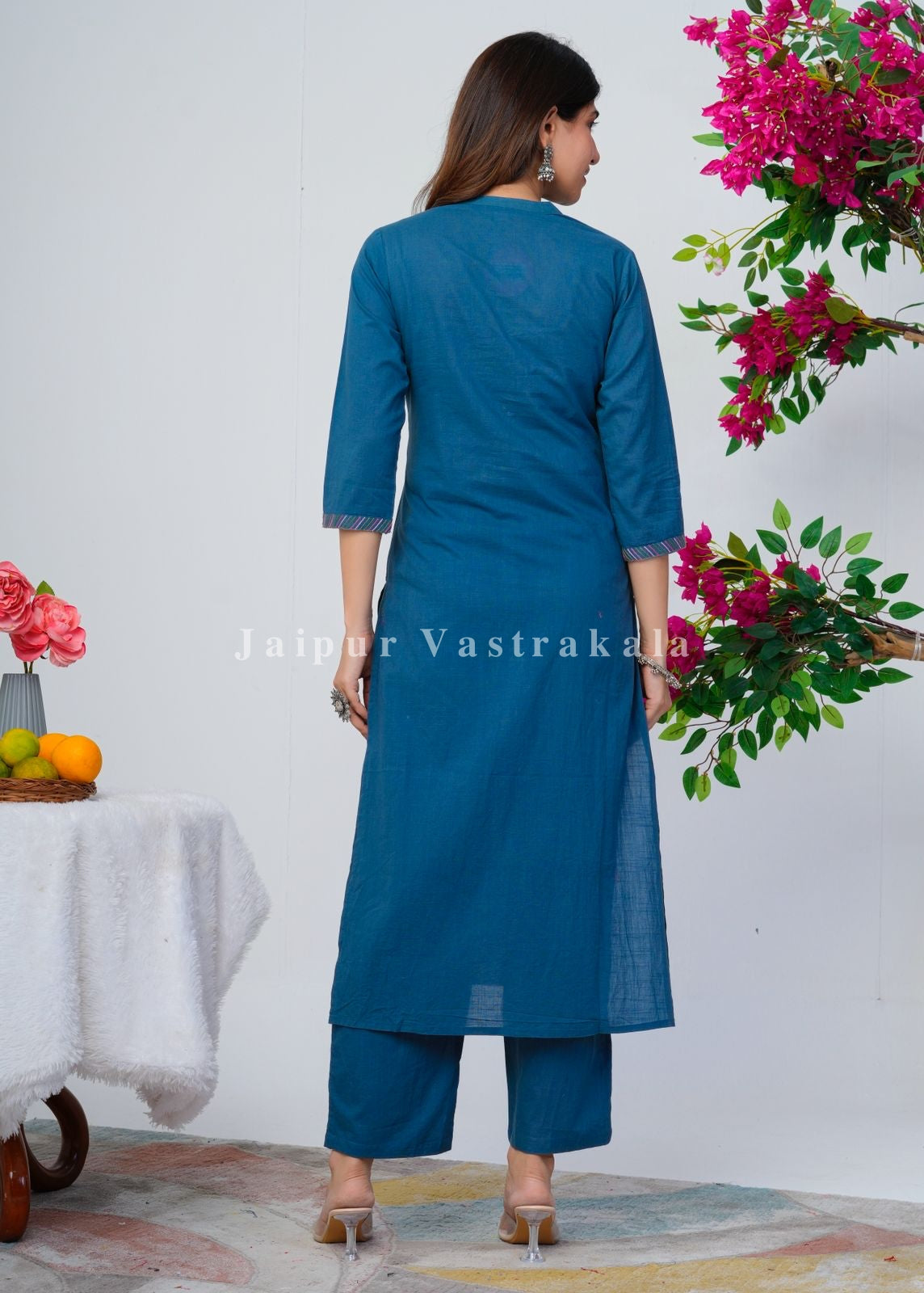 Blue Jungle Embroidery Kurti Pant Coord