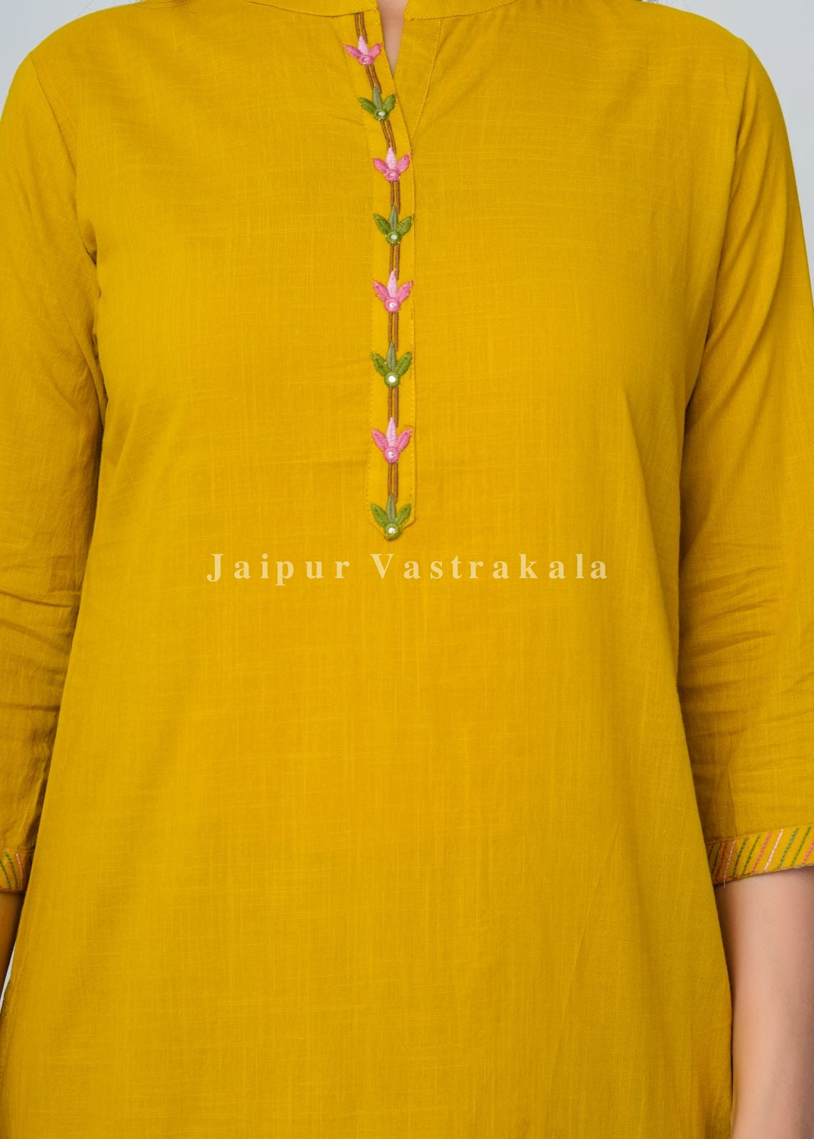 Yellow Jungle Embroidery Kurti Pant Coord