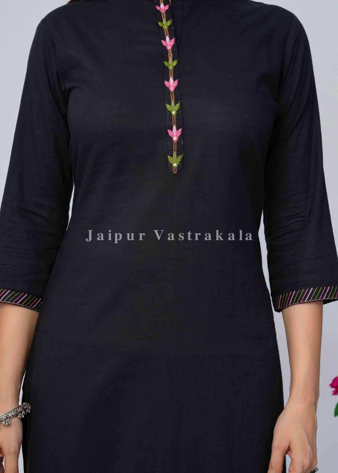 Black Jungle Embroidery Kurti Pant Coord