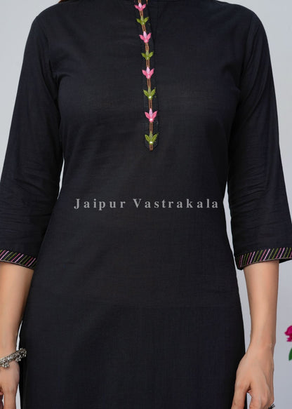 Black Jungle Embroidery Kurti Pant Coord