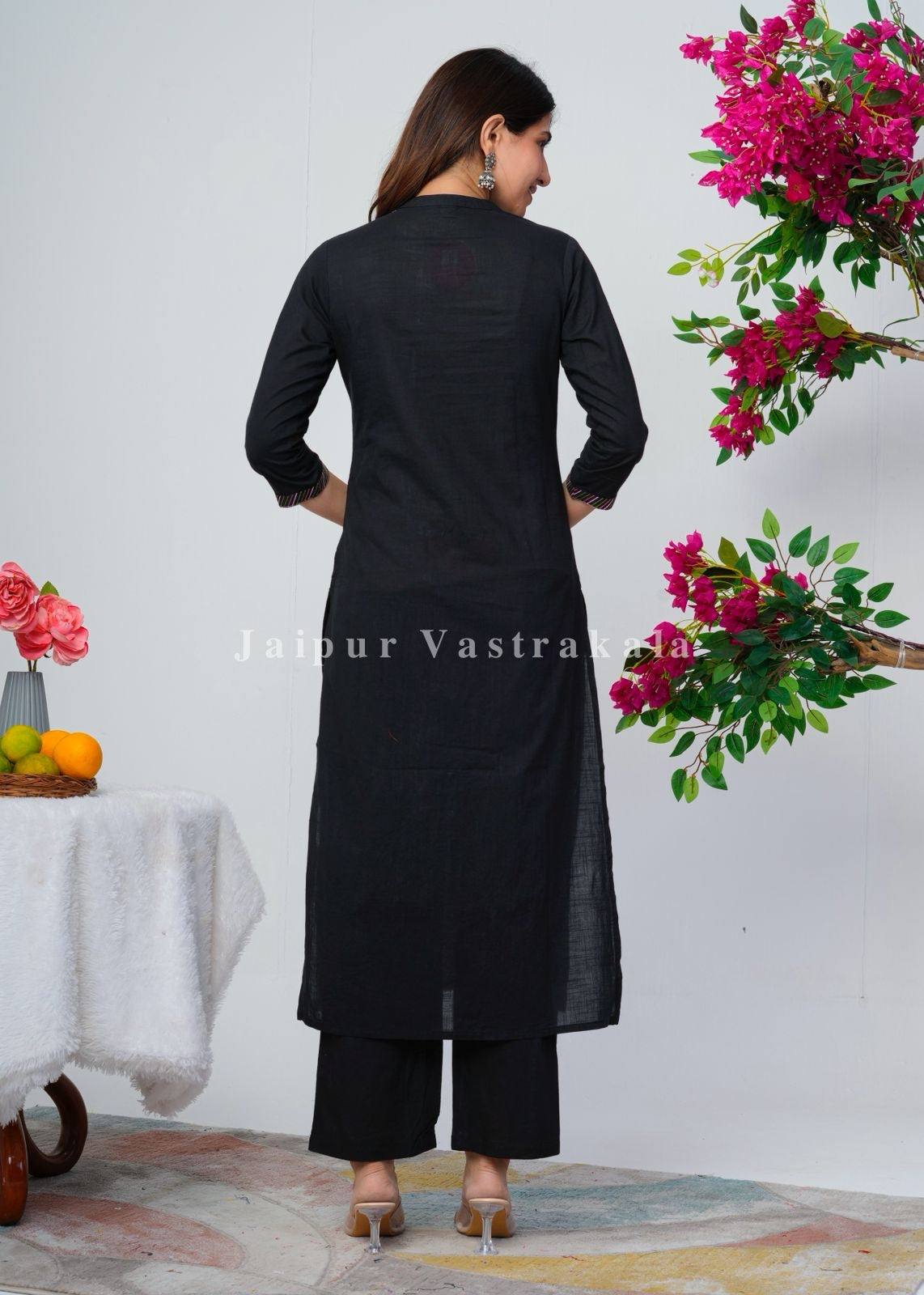Black Jungle Embroidery Kurti Pant Coord