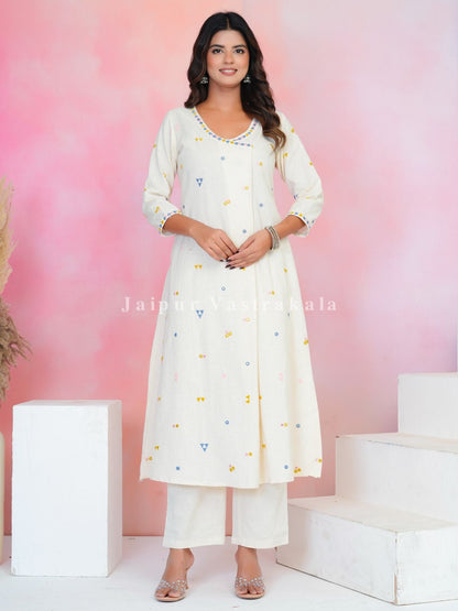 Khadi Embroidery A-line Kurti Pant Coord