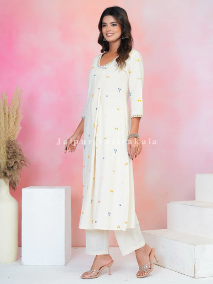 Khadi Embroidery A-line Kurti Pant Coord