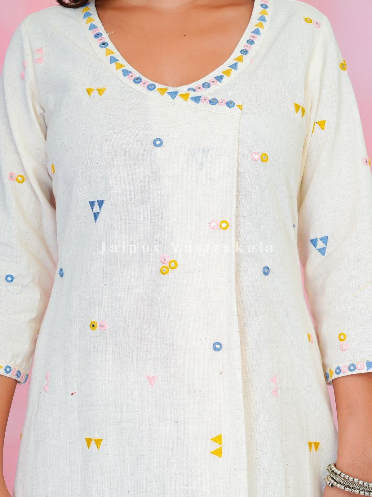 Khadi Embroidery A-line Kurti Pant Coord