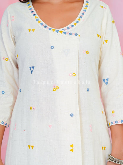 Khadi Embroidery A-line Kurti Pant Coord