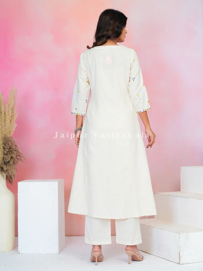 Khadi Embroidery A-line Kurti Pant Coord