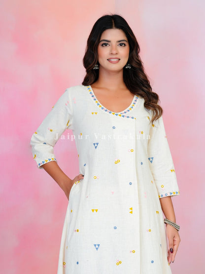 Khadi Embroidery A-line Kurti Pant Coord