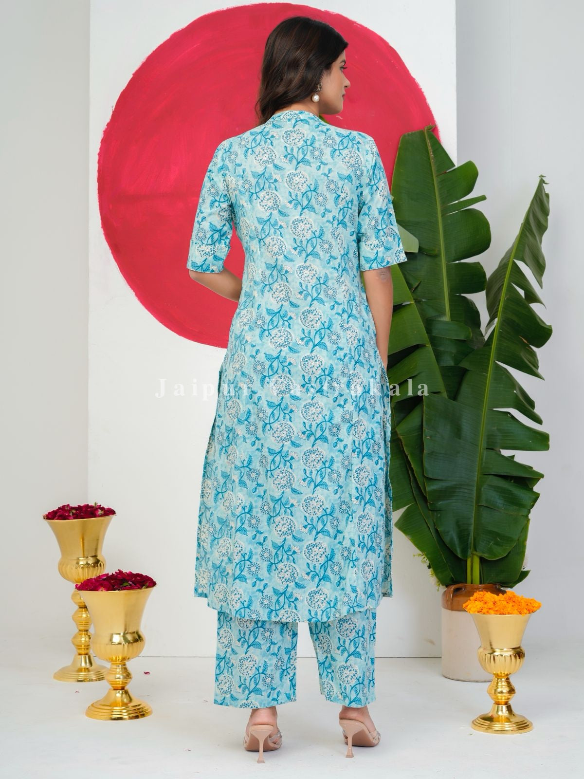 Slate Blue Blossoms Kurti Pant Coord