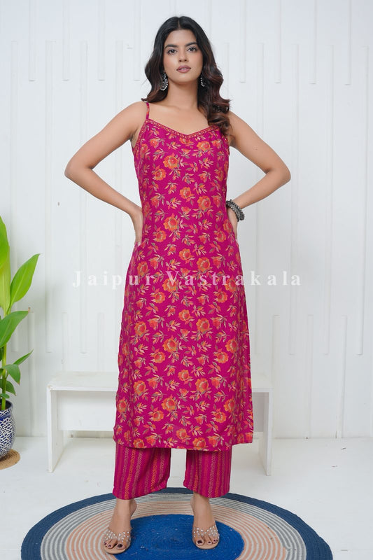 Floral Rouge Muslin Spaghetti Coord