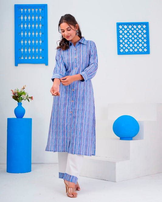Blue Stripes Everyday Kurta Coord Set
