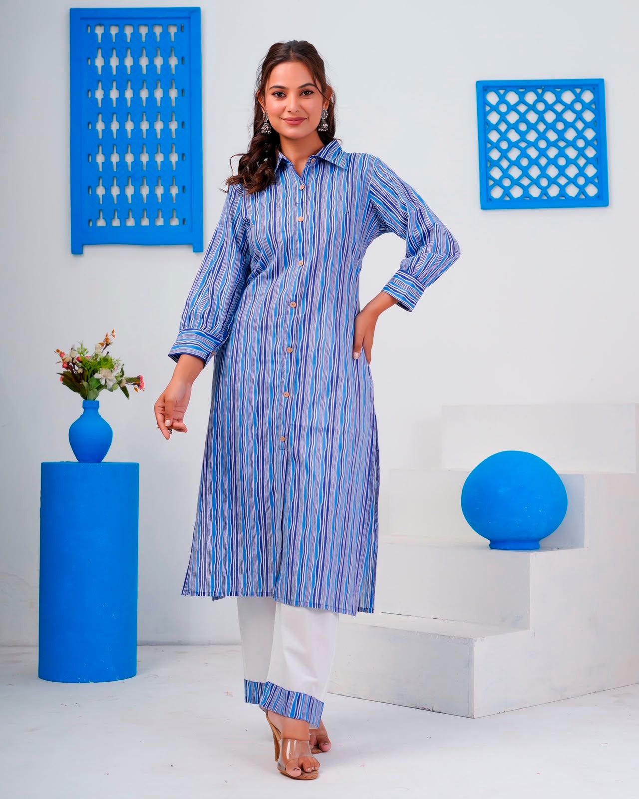 Blue Stripes Everyday Kurta Coord Set