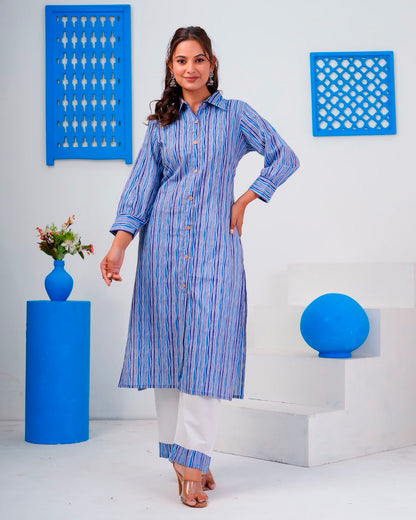 Blue Stripes Everyday Kurta Coord Set