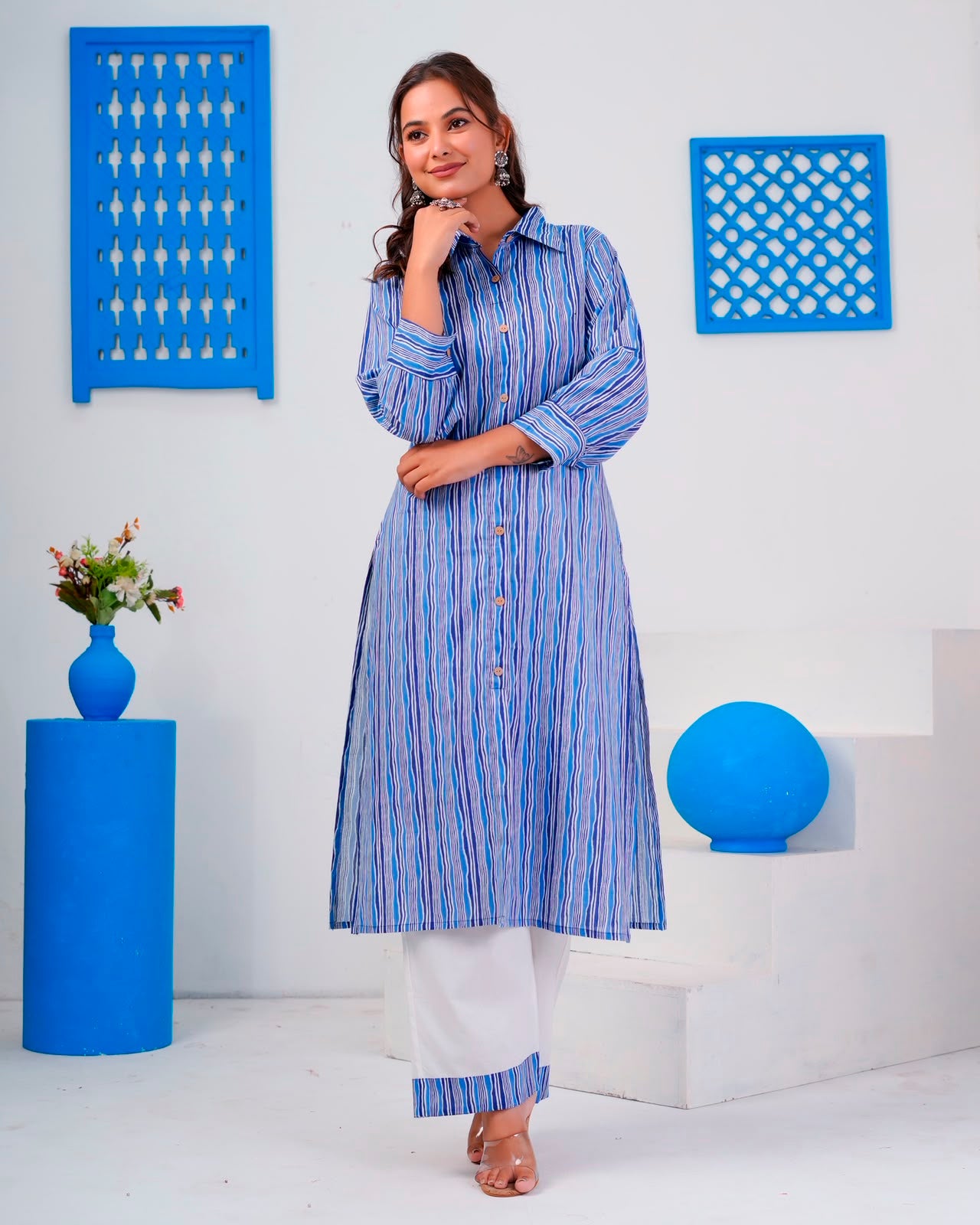 Blue Stripes Everyday Kurta Coord Set
