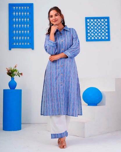 Blue Stripes Everyday Kurta Coord Set