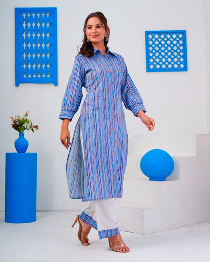 Blue Stripes Everyday Kurta Coord Set