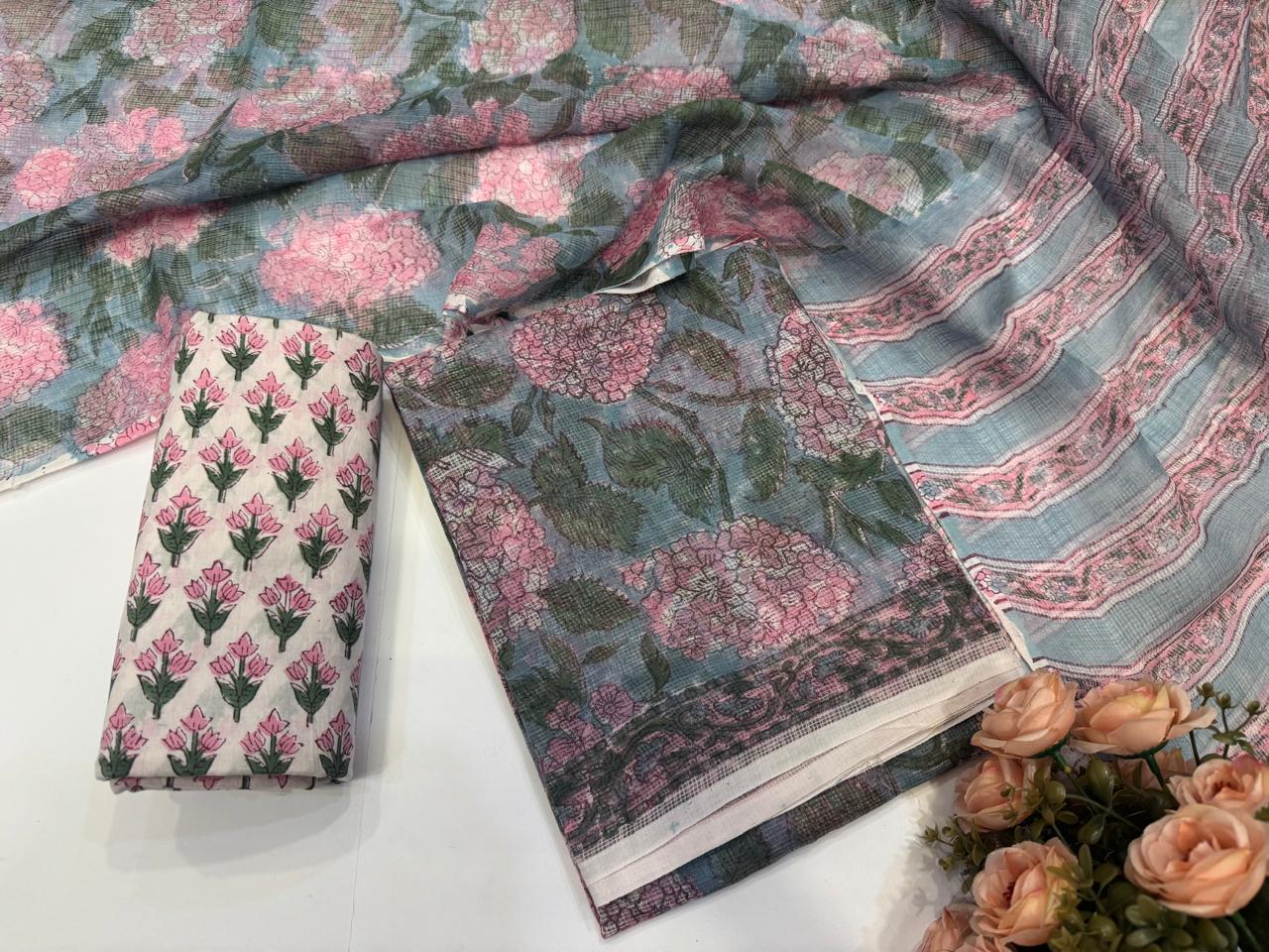 Hand Block Printed Kota Doriya Suit