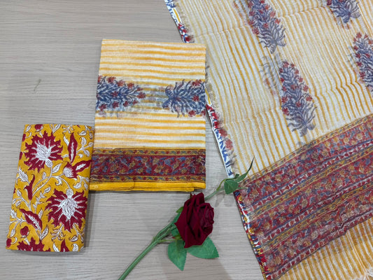 Hand Block Printed Kota Doriya Suit