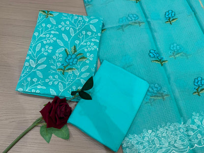 Sea Green Ferns Kota Doriya Embroidery Suit