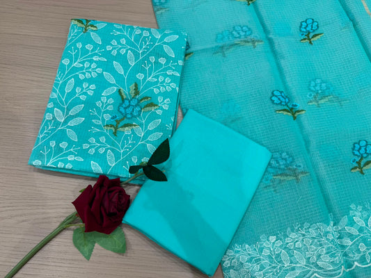Sea Green Ferns Kota Doriya Embroidery Suit
