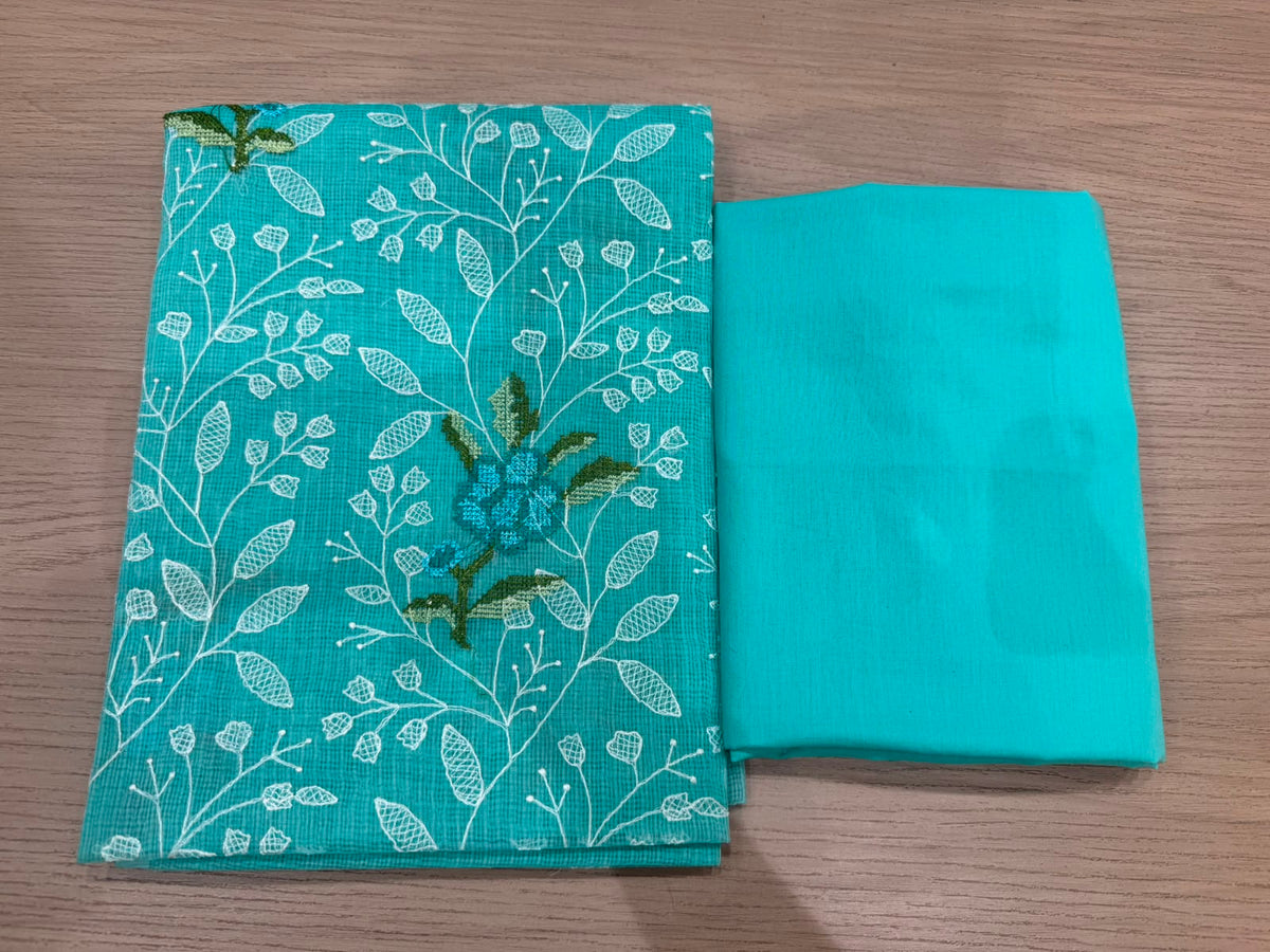 Sea Green Ferns Kota Doriya Embroidery Suit