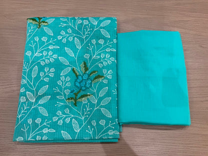 Sea Green Ferns Kota Doriya Embroidery Suit