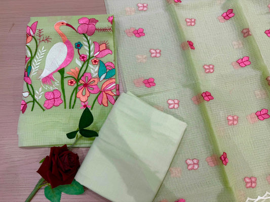 Light Green Habitat Kota Doriya Embroidery Suit