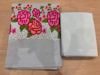 Gray Blooms Embroidery Kota Doriya Suit