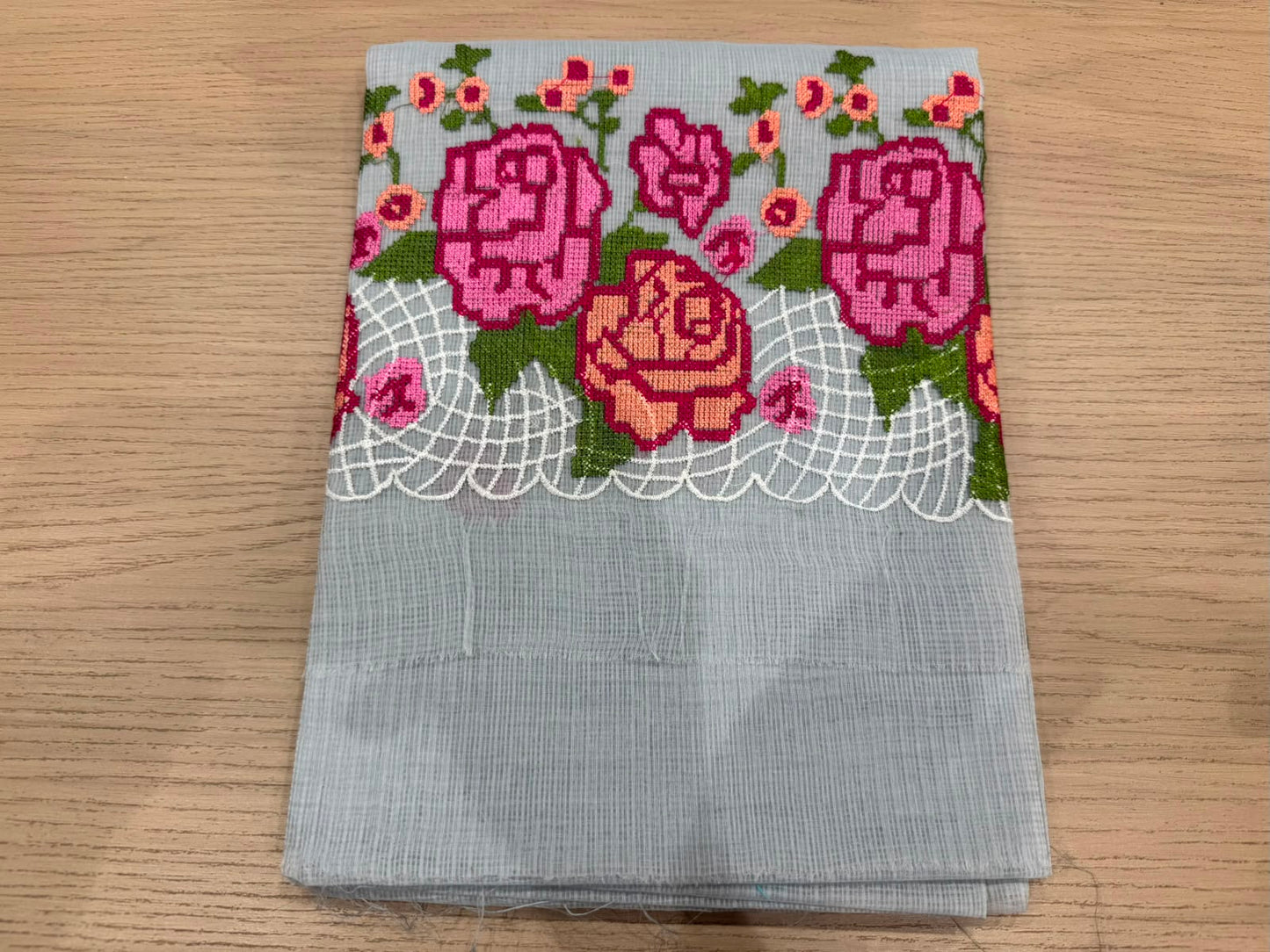 Gray Blooms Embroidery Kota Doriya Suit