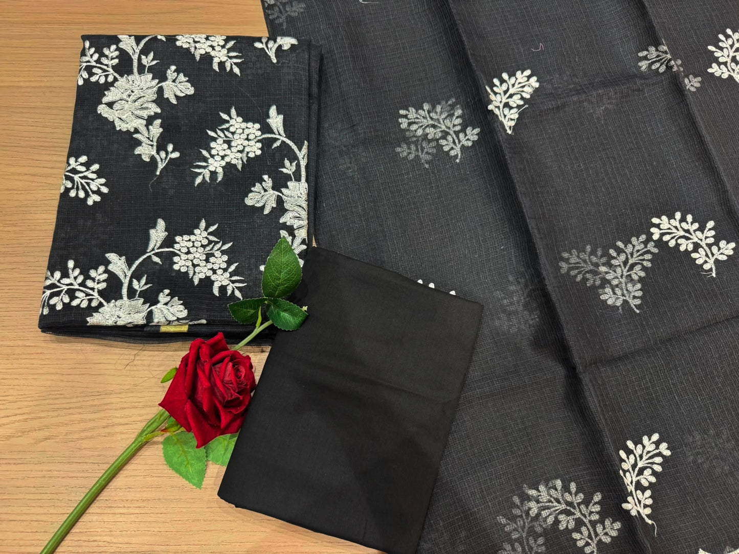 Black Leaf Embroidery Kota Doriya Suit