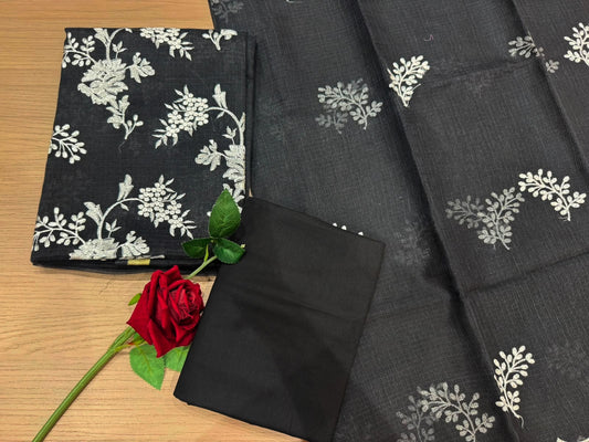 Black Leaf Embroidery Kota Doriya Suit